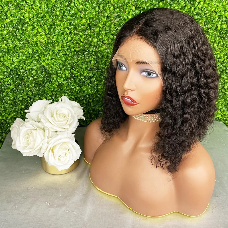 

Instock Short Deep Wave Lace Frontal Wig Glueless High Quality Human Hair Bob Wigs Lace Front Wig For Black Women