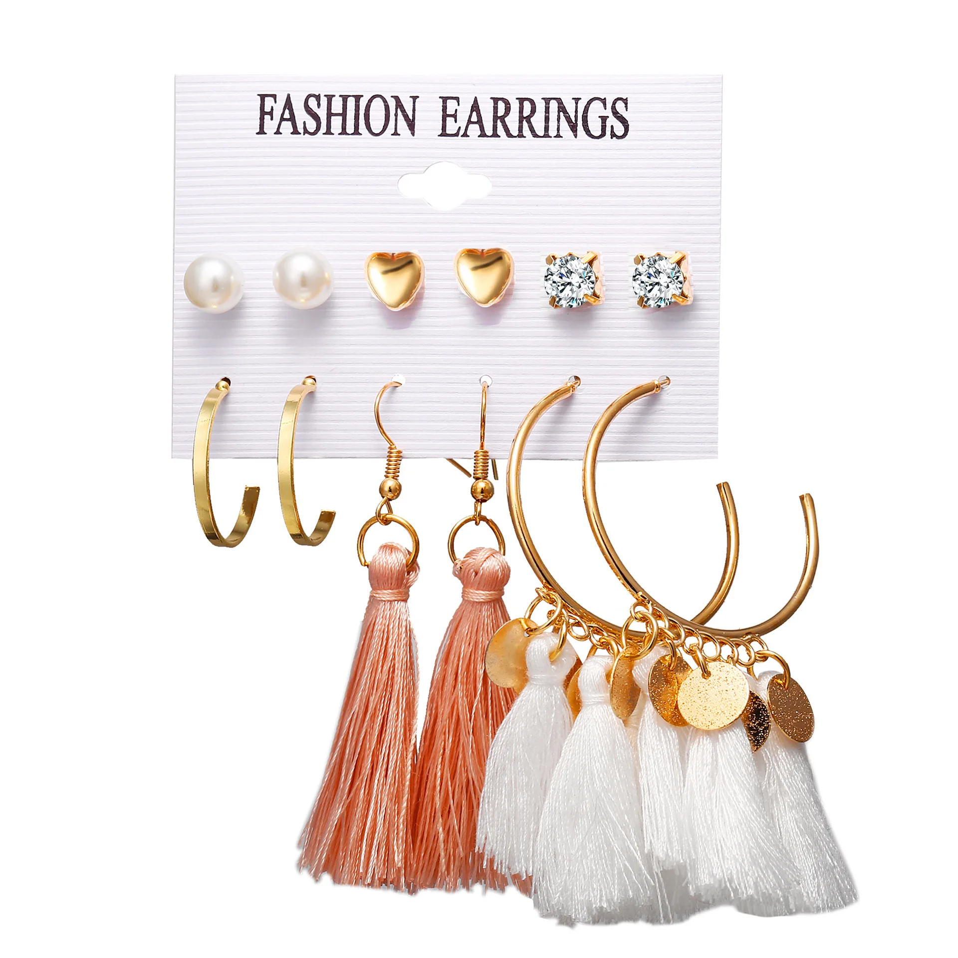 

2021 Amazon Hot Sale Bohemia Personality Tassels Drop Earrings Hyperbole Geometric Hoop Earrings Jewelry Sets for Women, Multicolor