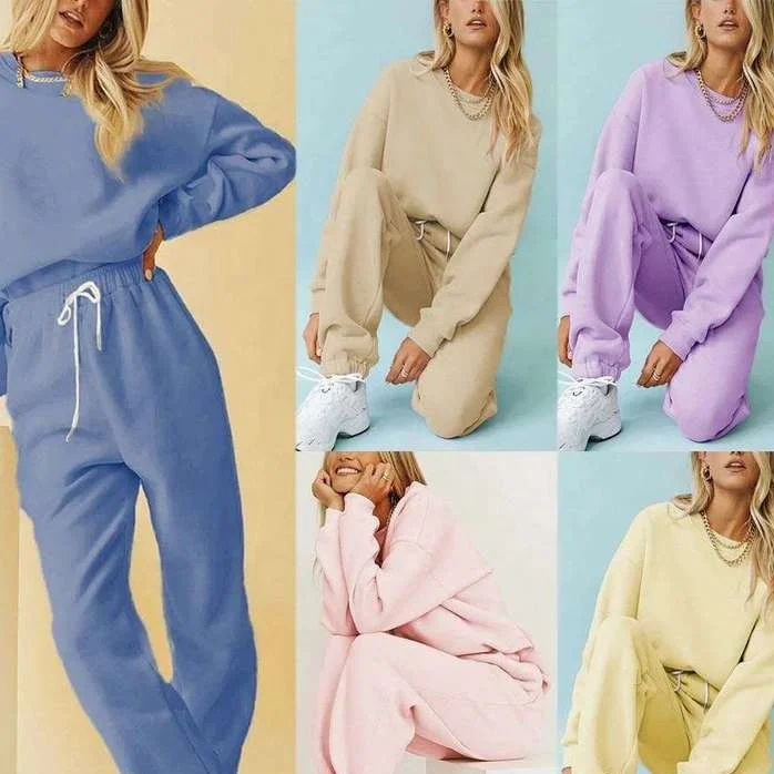 

TR058 New Fall Fashion Women'S Jogger Fleece Loose Pants And Shorts And Crew Neck Sweatshirt Sets, Choose