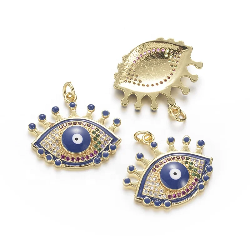 

Cliobeads Turkish blue eye charms with eyelashes 18k gold plated CZ pave sparking necklace jewelry pendant for bracelets