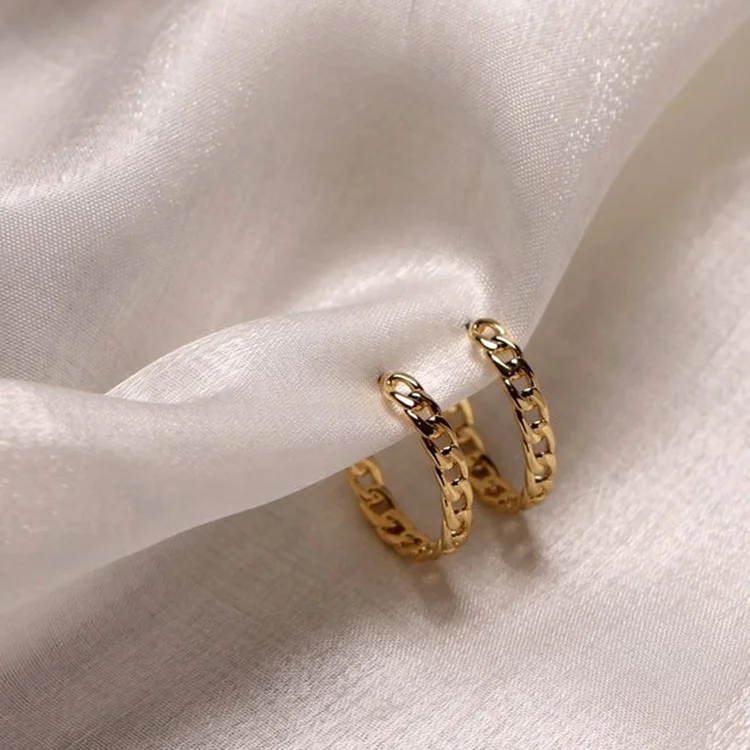 

Minimalist Design Hypoallergenic Stud Earrings Jewelry, 18k Gold Plated Link Chain Hoop Earrings for Women, Gold color