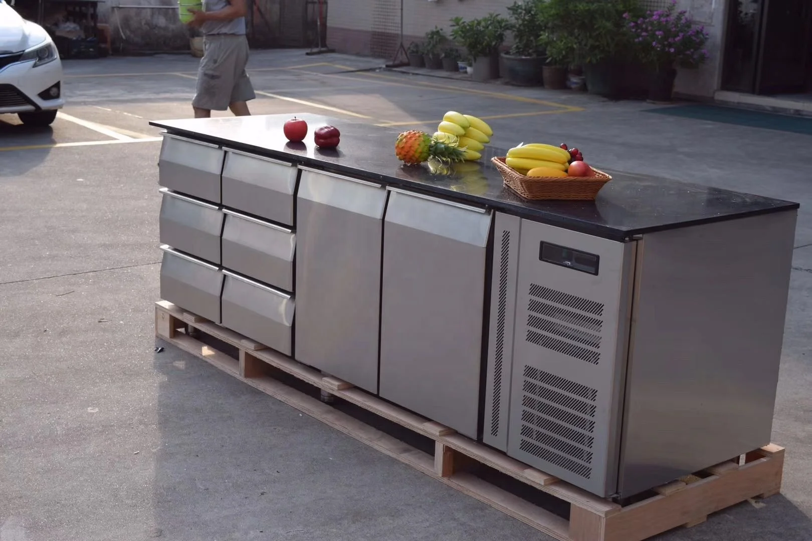 
Restaurant Commercial Pizza Work Table Refrigerator Full 304 Stainless steel Counter Chiller With Drawers 