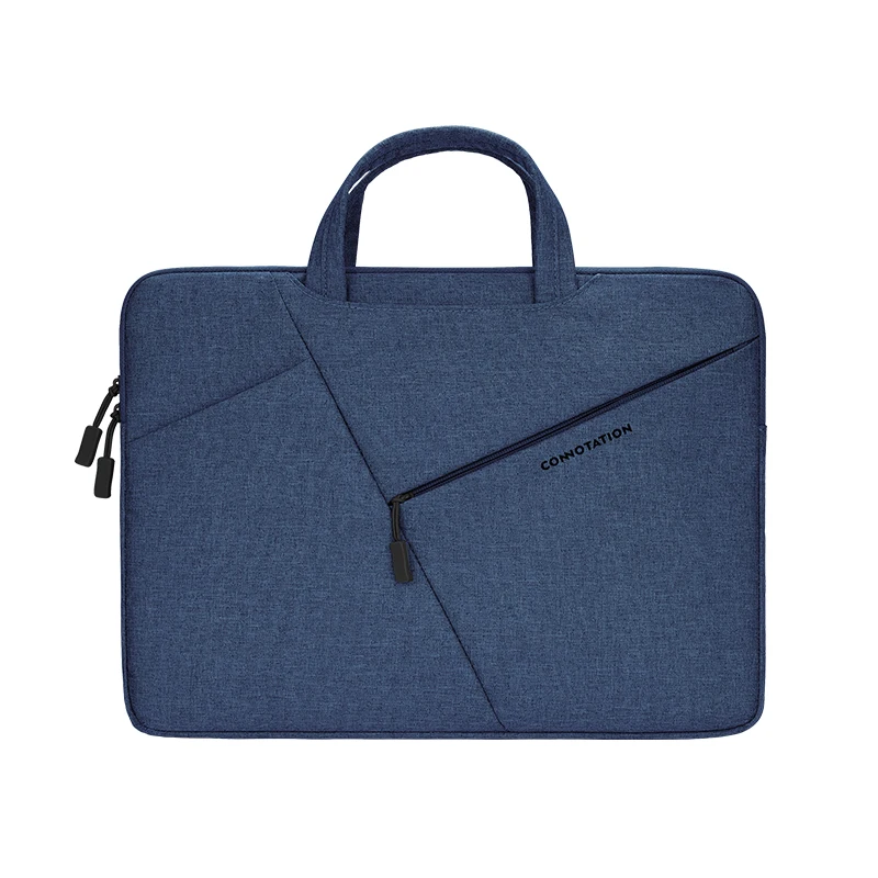 

CONNOTATION Scratch Resistant Multi-function Front Compartments Padded Plush Lining Slim Laptop Sleeve with Handle Tote Bag, Black/light grey/dark blue
