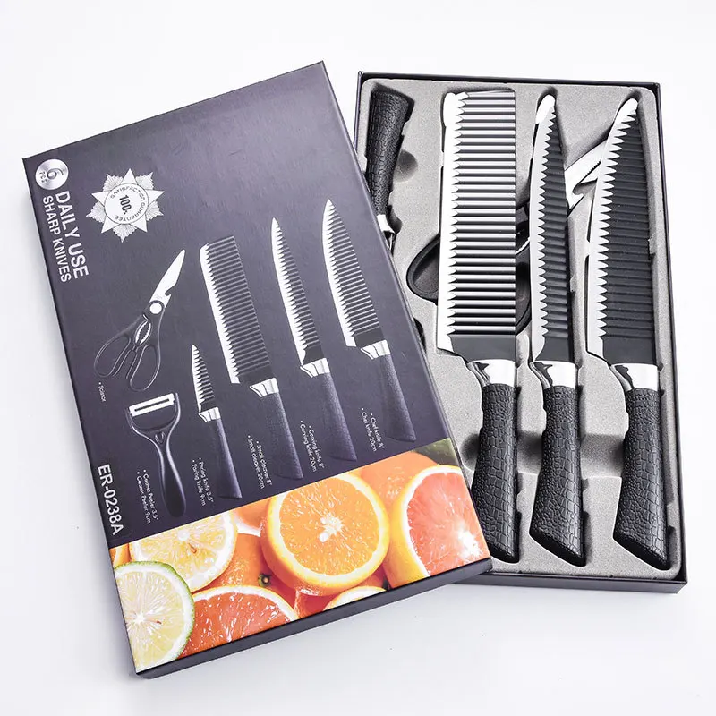 

LT035 Multifunctional Premium Stainless Steel Knife Set Kitchen Meat Cutting Knives Black Stainless Steel Knife, Picture