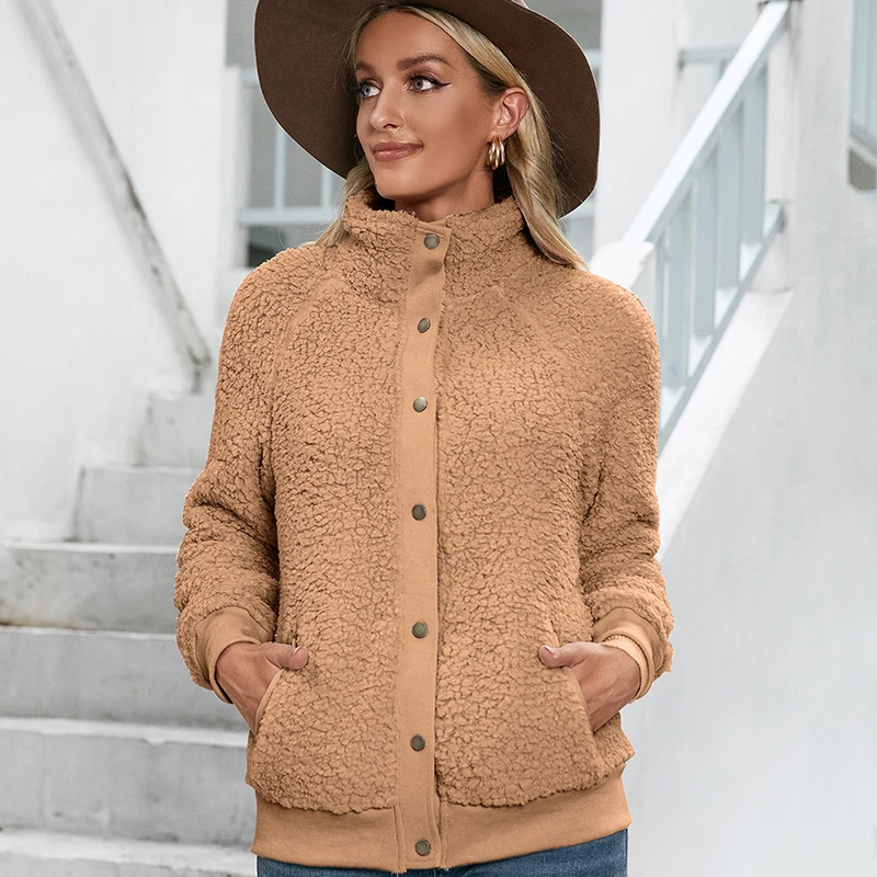 

New arrive plush coat lapel long-sleeved solid color women's coat cardigan Lamb plush cardigan jacket double-sided plush jacket