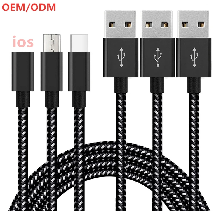 

3ft 6ft 10ft Nylon Braided Fast Charging Type-c Type C Cable 3.0 Micro USB C Data Cable For Iphone For Android, Customization