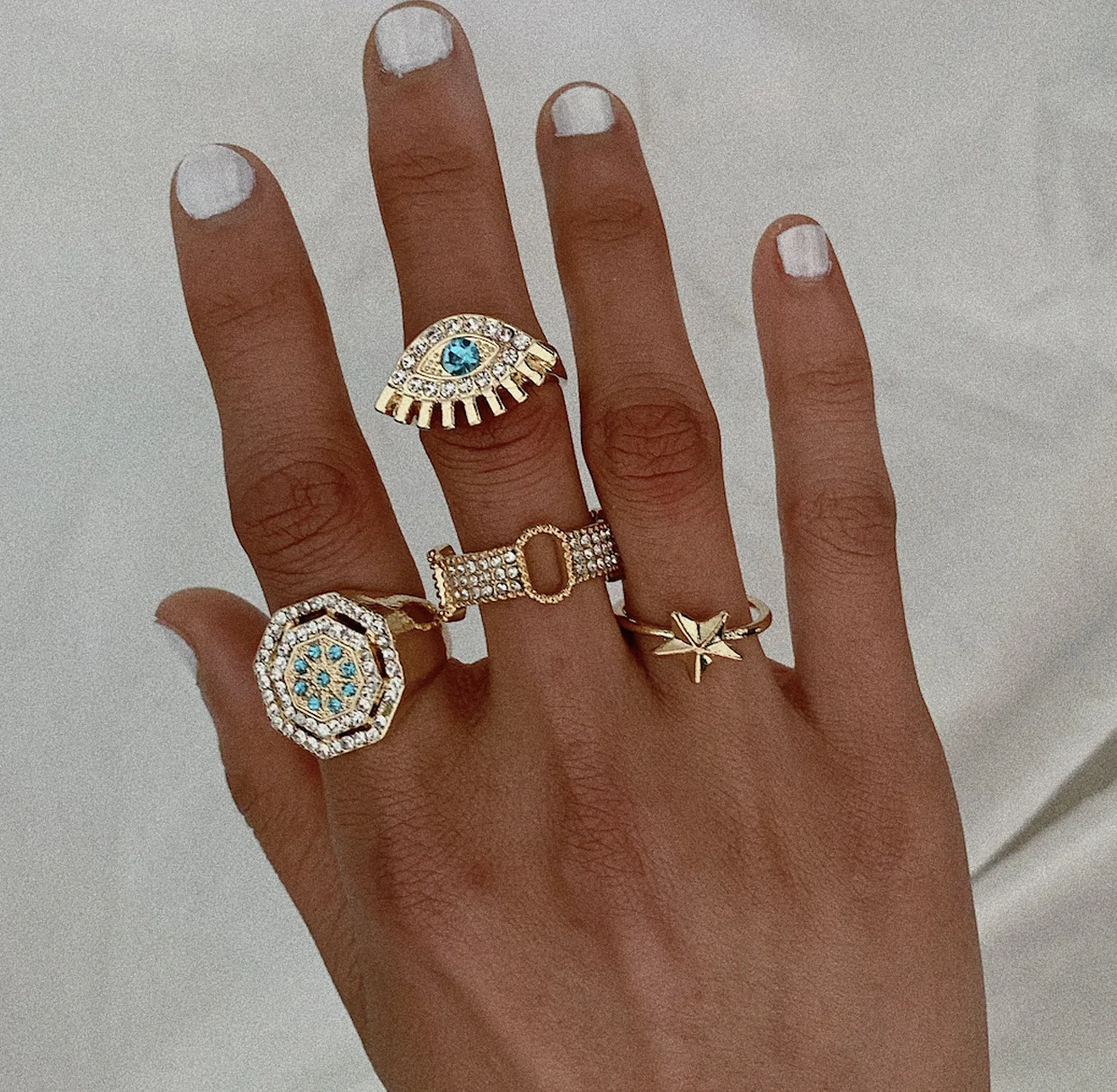 

Fashion INS Crystal Finger Rings Jewelry Vintage Bohemian Star Eyes Geometric Knuckle Joint Rings Set (SK1317), As picture