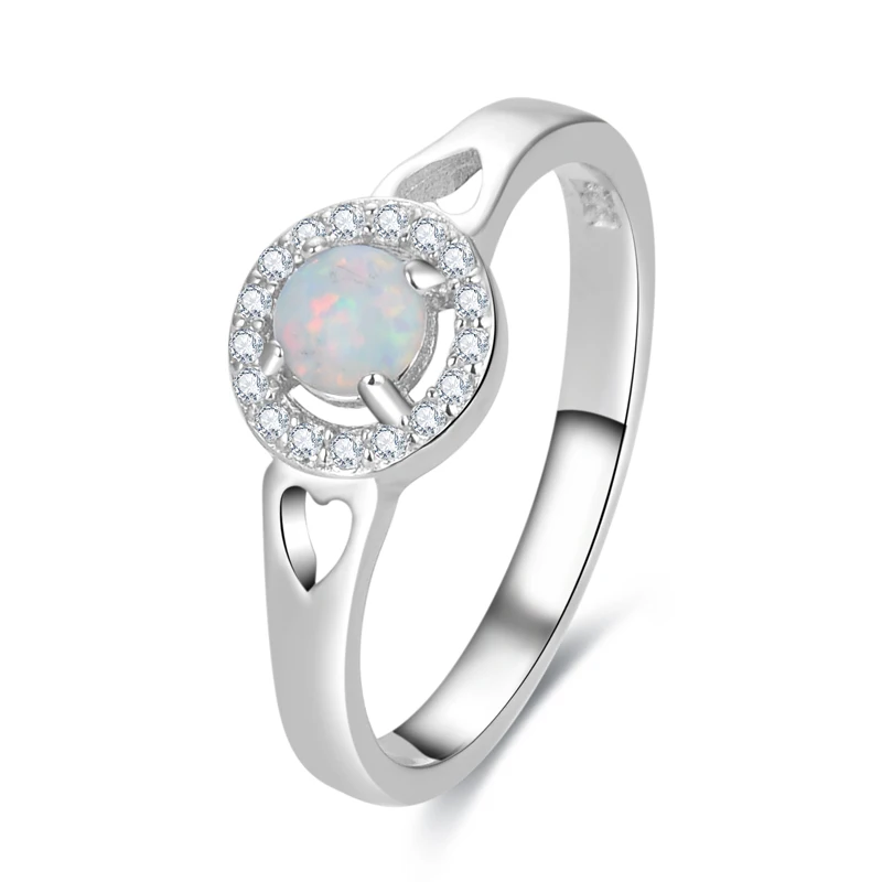 

18K White Gold Plated 925 Sterling Silver Created White Fire Opal and Cubic Zirconia Engagement Ring Jewelry