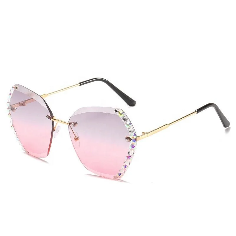 

New Trendy Street Rimless Women Fashion 2022 Sexy Female Diamond Female Sun Glasses Sunglasses, Custom colors