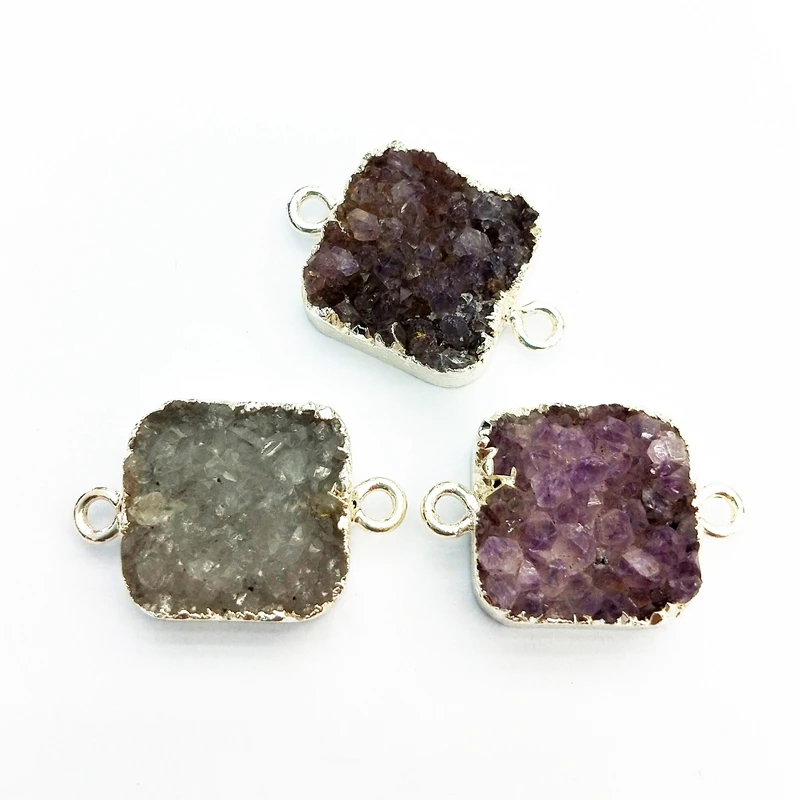 

Wholesale Natural Druzy Druzzy Drusy Square Jewelry 14K gold and silver plated Double Bail Square Stone Connector Pendant, Multi