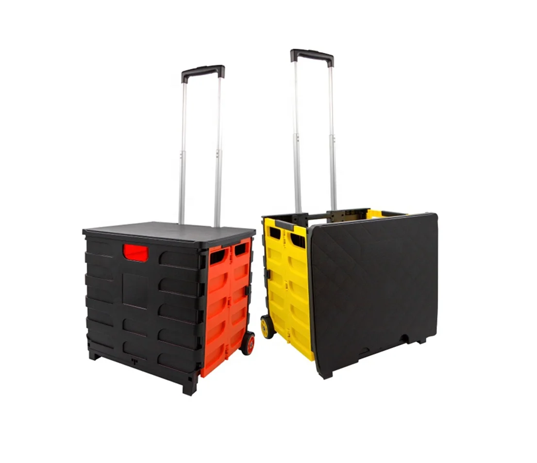 Two Wheels Foldable Rolling Plastic Box With Heavy Duty Telescoping