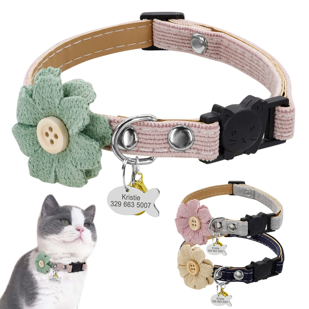 

Quick Release Personalized Cat Collar Puppy Cat ID Collars with Bell Pet Accessories Necklace Adjustable For Cats Kitten