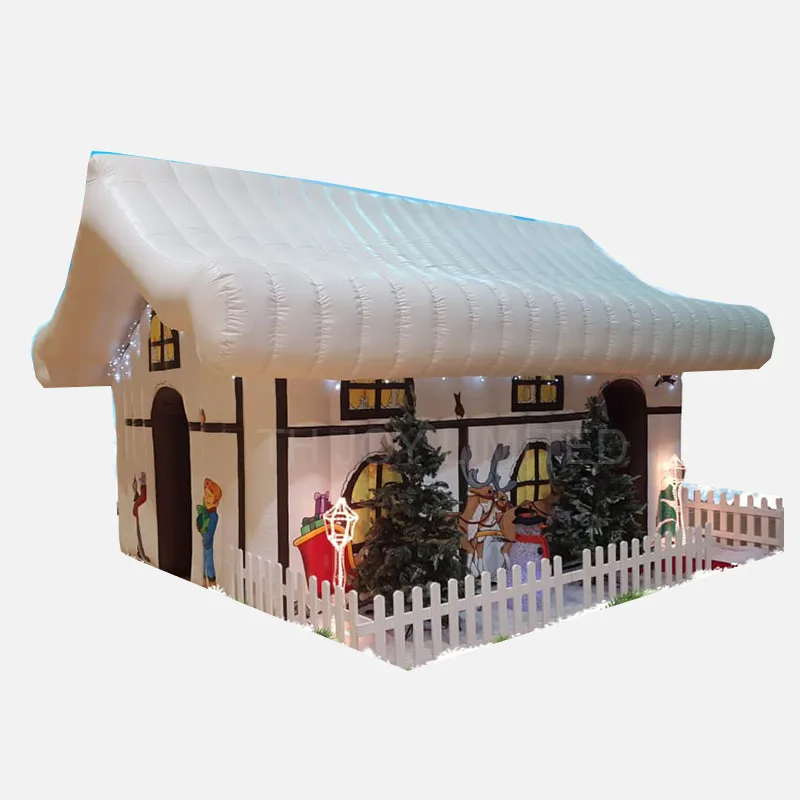 

Free Shipping!  2021 New Outdoor Christmas Decoration Fun Event Santa Grotto Inflatable LED Light Party House, As picture