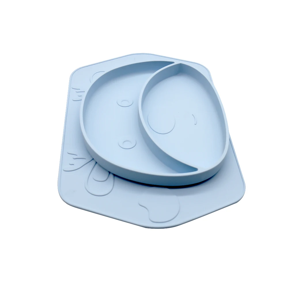 

Wholesale Manufacturer Supplier Amazon Top Selling Cute Kids Silicone Plates For Baby Feeding, Blue&pink