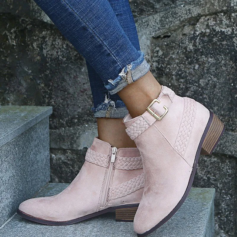 

Autumn Winter Shoes Buckle Strap Women Ankle Boots Casual Ladies Shoes Snow Boot Suede Leather Short Boots Med Heels Shoes 43