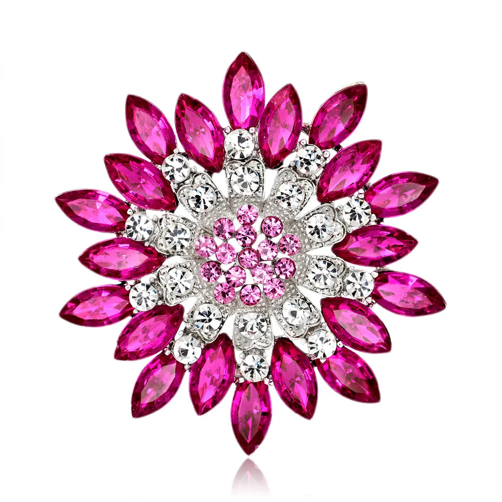 

9 Colors Shiny Red Blue Big Crystal Rhinestone Sun Flower for Women Brooches Pins Scarf Accessories Wedding Jewelry Gifts 6.8 cm