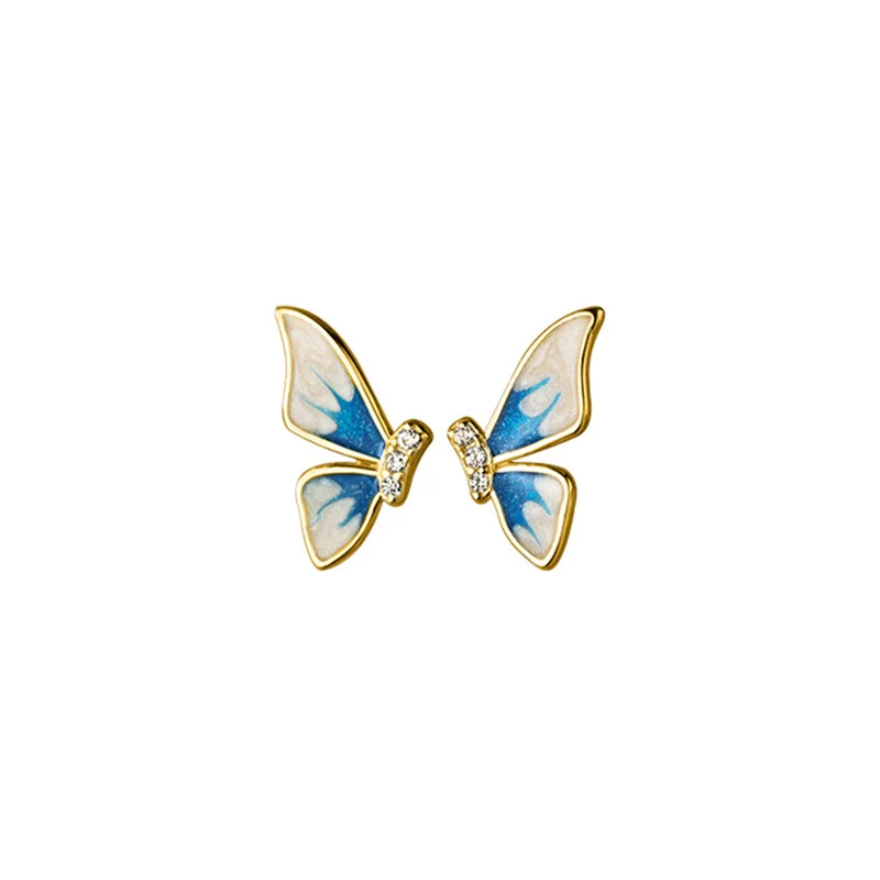 

18k gold plated 925 sterling silver symmetrical butterfly bule wings stud earrings