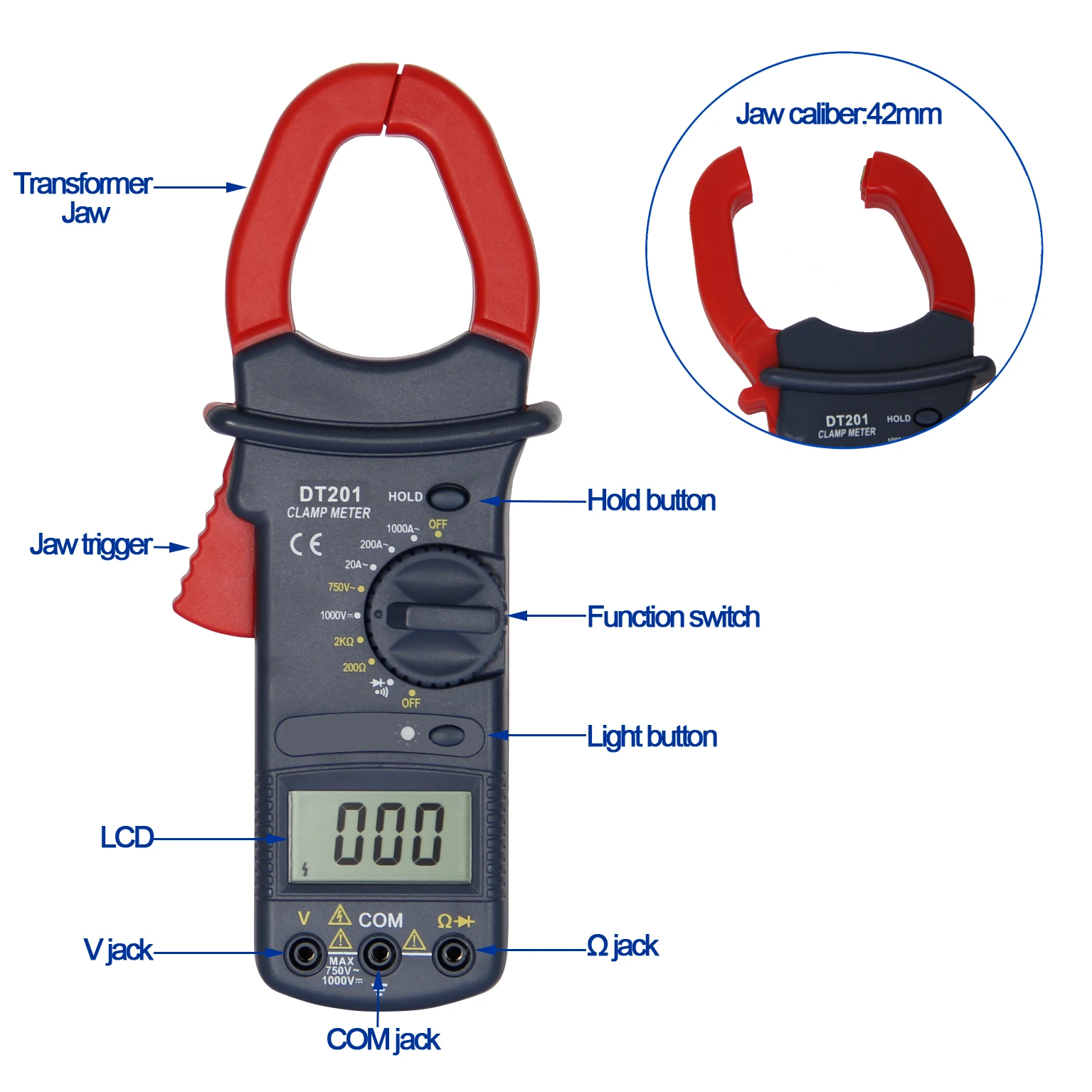 Digital Clamp Meter Dt201 With Data Hold Super Big Size Jaw Buy