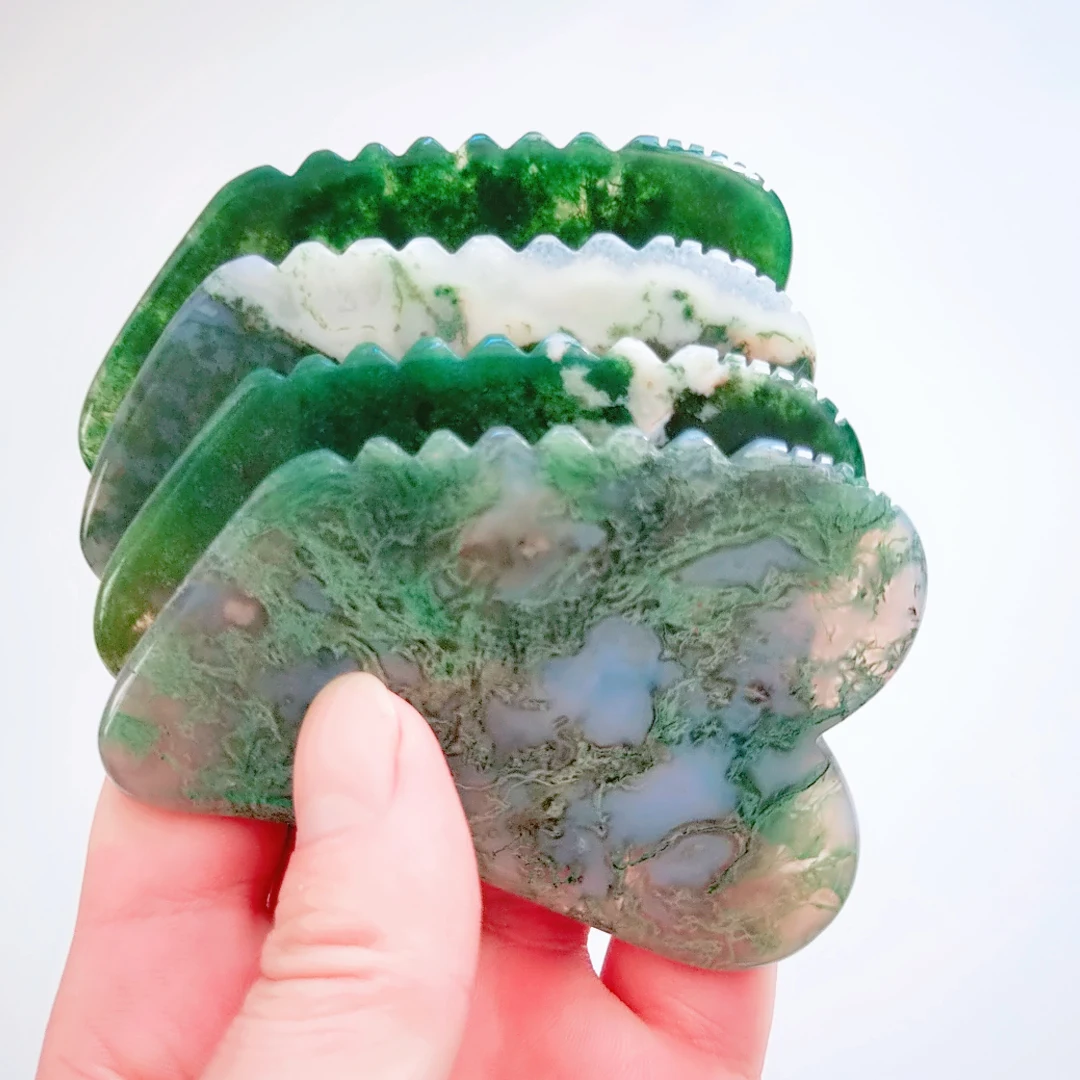 

Massager moss agate moss agate Jade jagged square shape Guasha Scraping Therapytools Gua Sha Tool for Face Body
