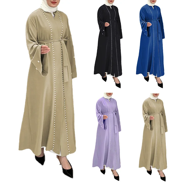 

Middle East Clothing Hotsale Beads Kimono New Islamic Beads Abaya Muslim Dress Modest Abaya For Women