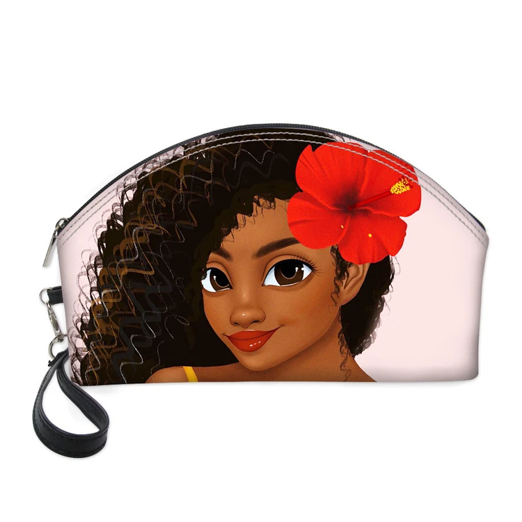 

Hot Sales Customized Printing Makeup Bag Pu Leather Toiletry Bag Black Art African Cosmetic Bag For Women Travel