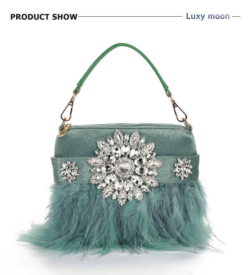 Luxury Real Ostrich Feathers Bucket Bag Handbag Evening Bags Women's Pink  Green Diamond Clutch Party Messenger Bag For Ladies - Shoulder Bags -  AliExpress