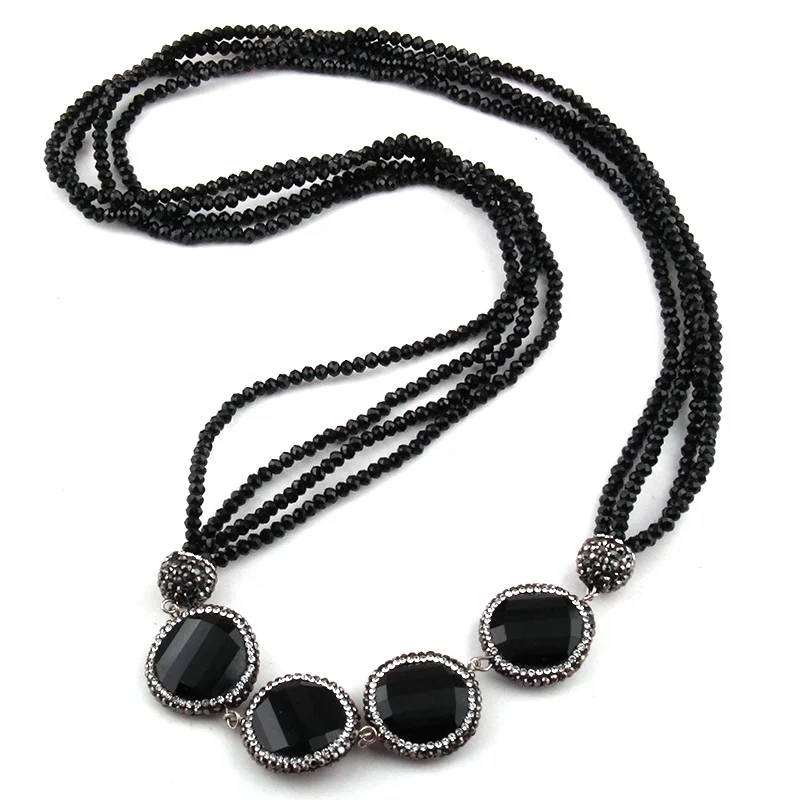 

Fashion Bohemian Jewelry 4mm Mini Crystal Glass and 4 Layer Handmade Paved Distorted Crystal Charm Necklace