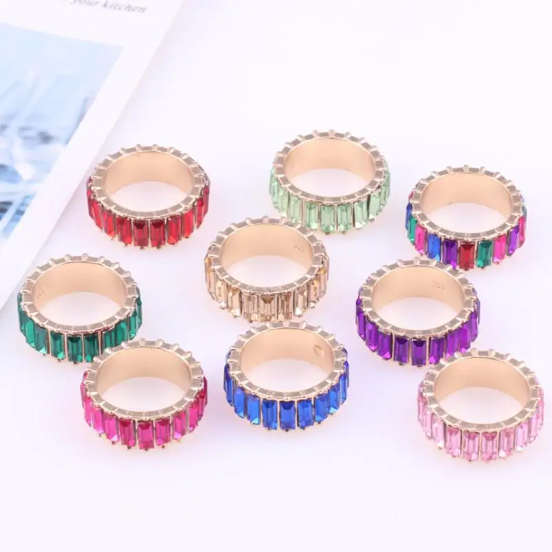 

Fashion Gold Plated Alloy Rainbow Luxury Cubic Zircon Rings For Women Square Crystal Rhinestone Knuckle Rings Jewelry Wedding, Colorful