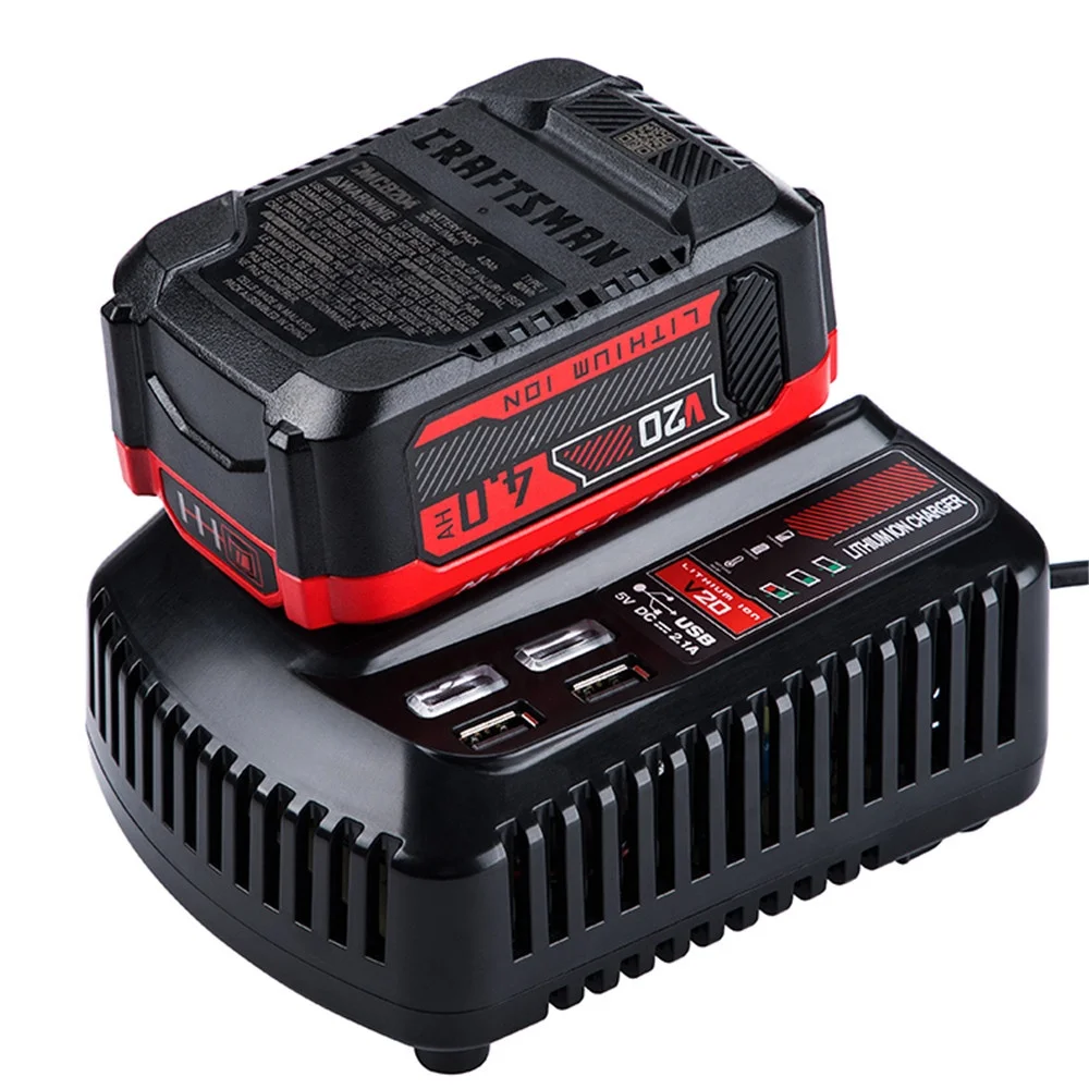 

Rechargeable Power Tool Battery Charger CMCB104 for craftsman With Dual USB 2A 20 volt CMCB102 CMCB204 CMCB206, Black