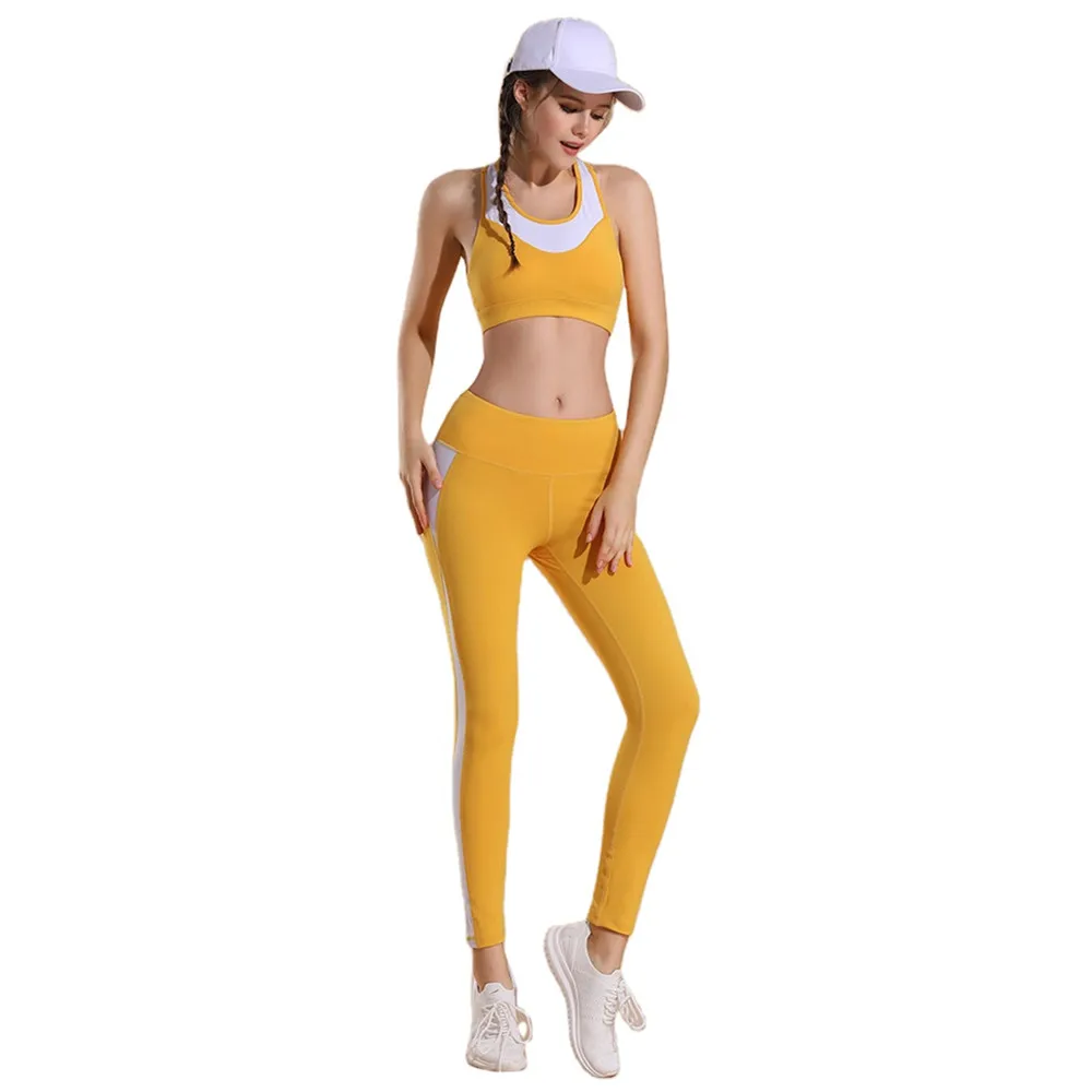 

Dames Wanita Stylish Clothing Vendor Wholesale Ropa Deportiva Seamless Activewear Set Running Tracksuit Yoga Wear, Blue, yellow, black