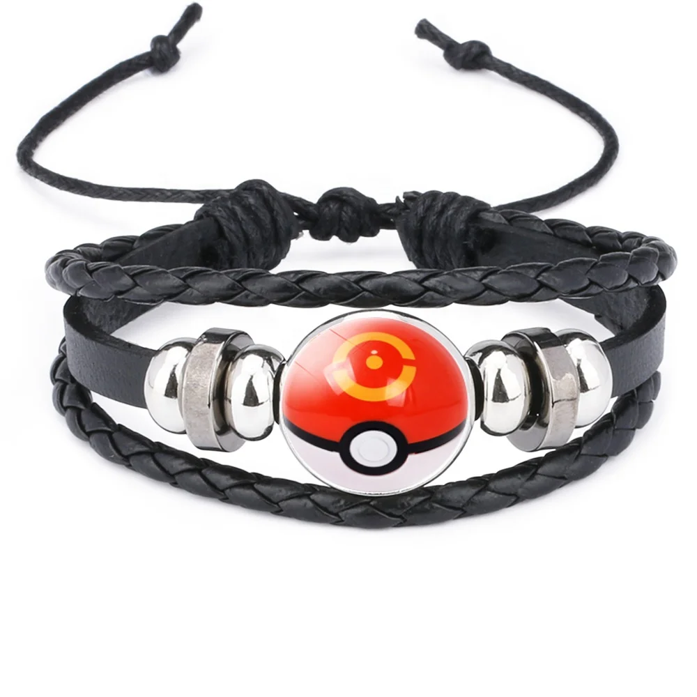 

New Fashion Cartoon Anime Poke Ball Time Gems Men's and Women's Leather Bracelet Trendy Charm Bracelets Geometric Photo Color