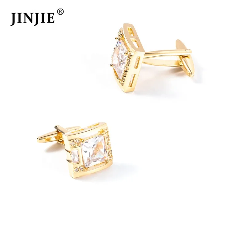 

High design gold plated square custom men luxury shiny crystal cufflinks for business men