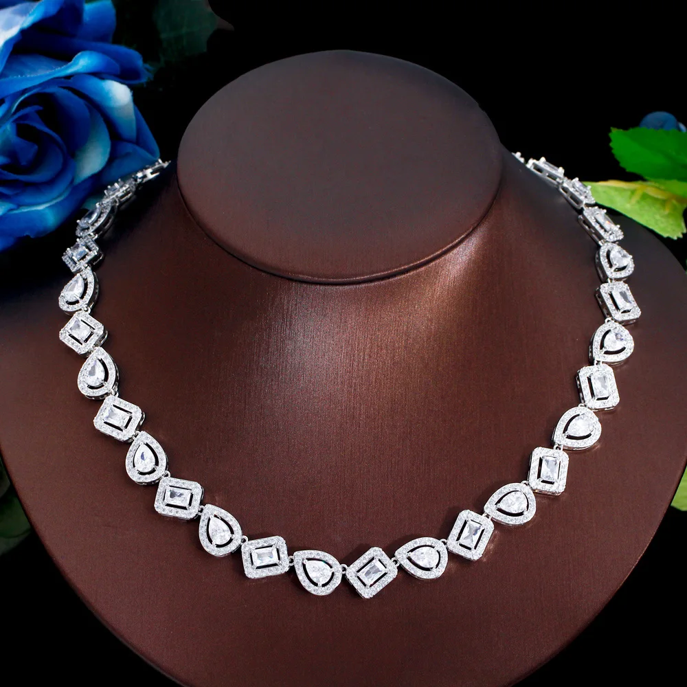 Elegant Design Jewelry Nigeria African Dazzling Cubic Zircon CZ Bridal Chain Link Necklace for Women Wedding Party