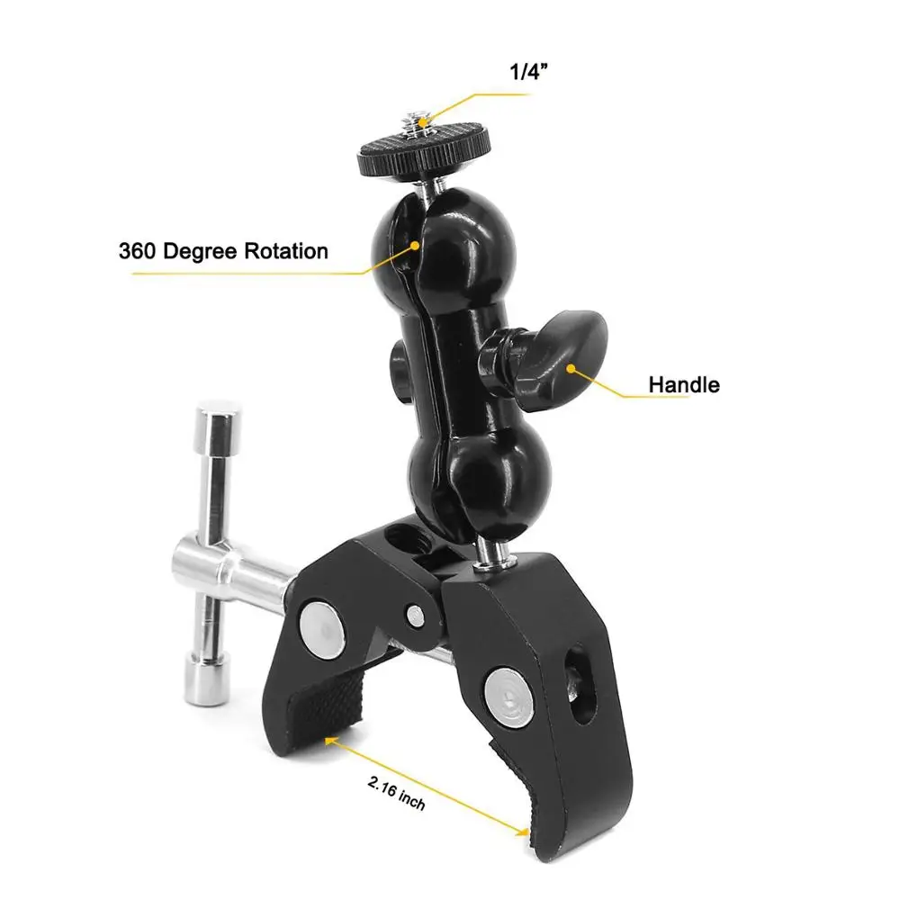 

Kasin Studio Light Magic Arm Set Super Clamp Pliers Clip with 1/4" double head Rotating Bracket Mount for DSLR Rig LCD Monitor, Black