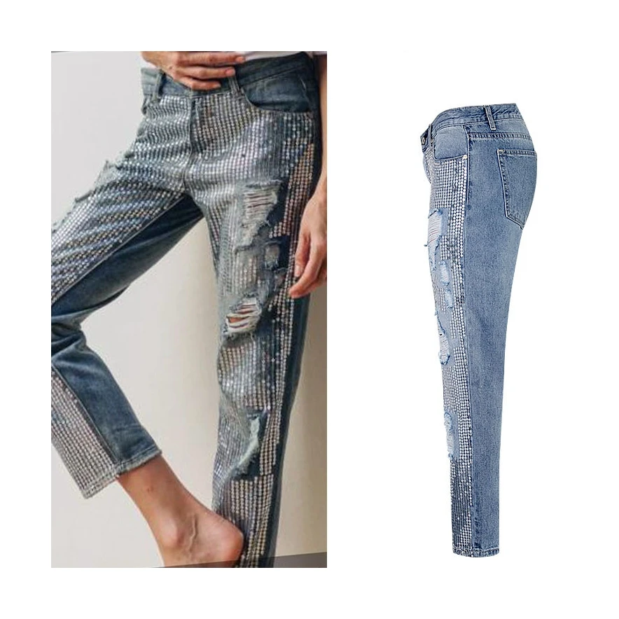 

Best-selling hot-selling ladies street all-match casual denim trousers, Blue