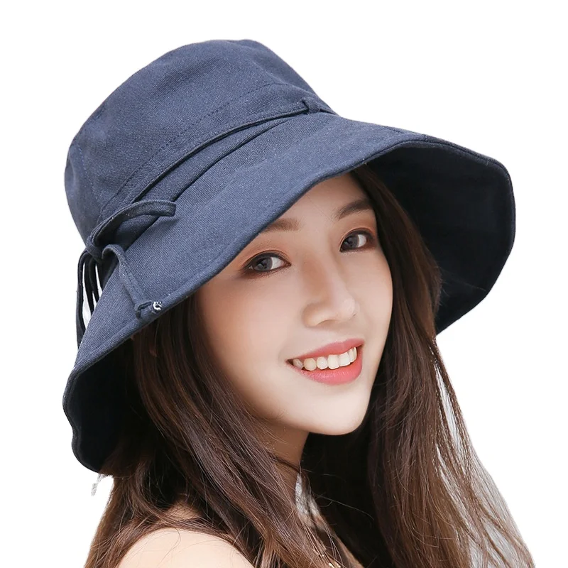 

Big eaves fashion hot sale women's pure color embroider sunshade summer Cotton hemp sunscreen sun fisherman's bucket hat cap