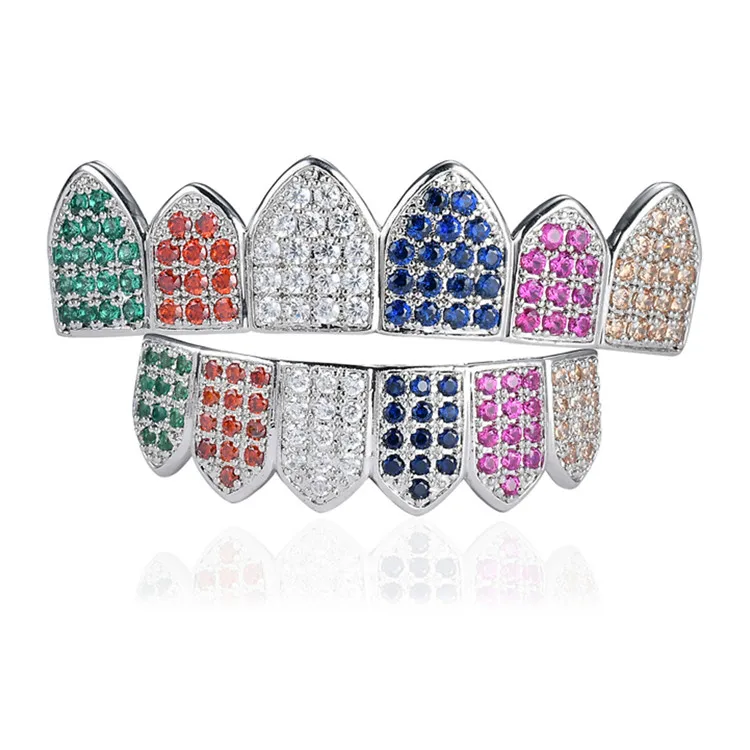 

Fashion body jewelry Iced out zircon hip hop grills full colorful diamond teeth grillz, Picture