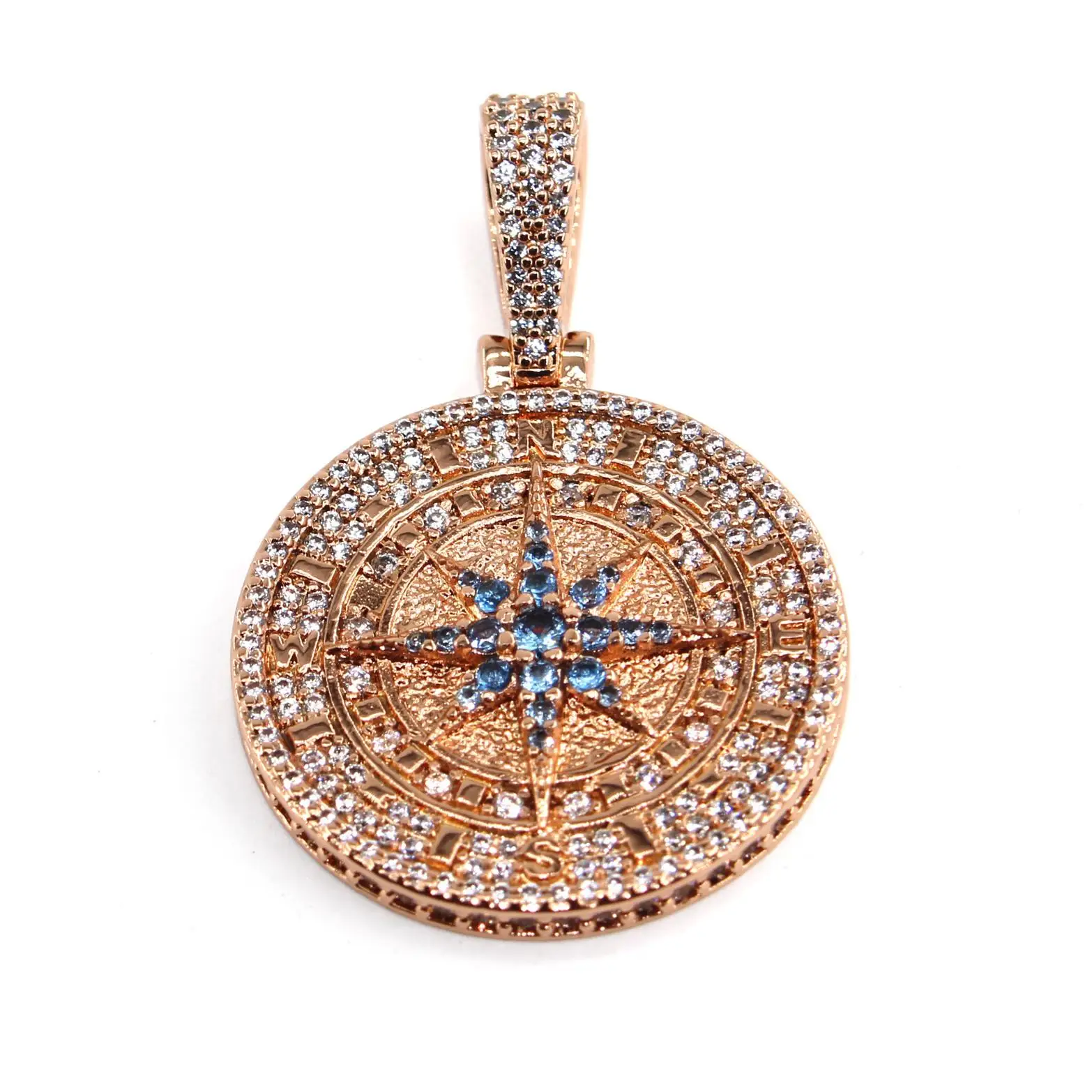 

Cuban chain pendant rose gold compass vvs moissanite hip hop pendant iced out