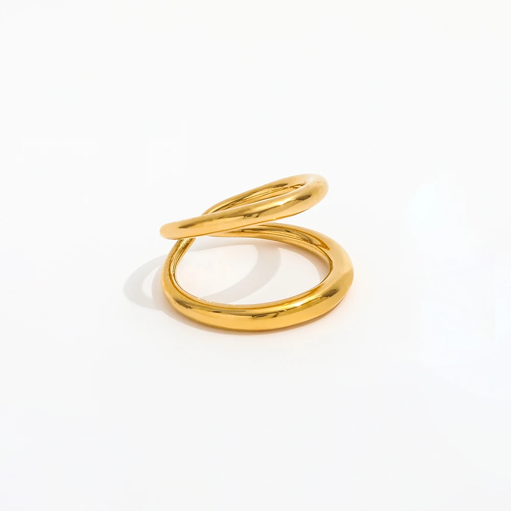 

High End 18K Plain Gold Double-layer Open Rings Stainless Steel Trendy Simple Gold Plated Jewelry