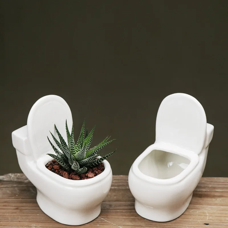 

Creative plant holder cute toilet shape ceramic flower pot desktop Succulents planter small flower pot Home decor craft ornament, Customized color