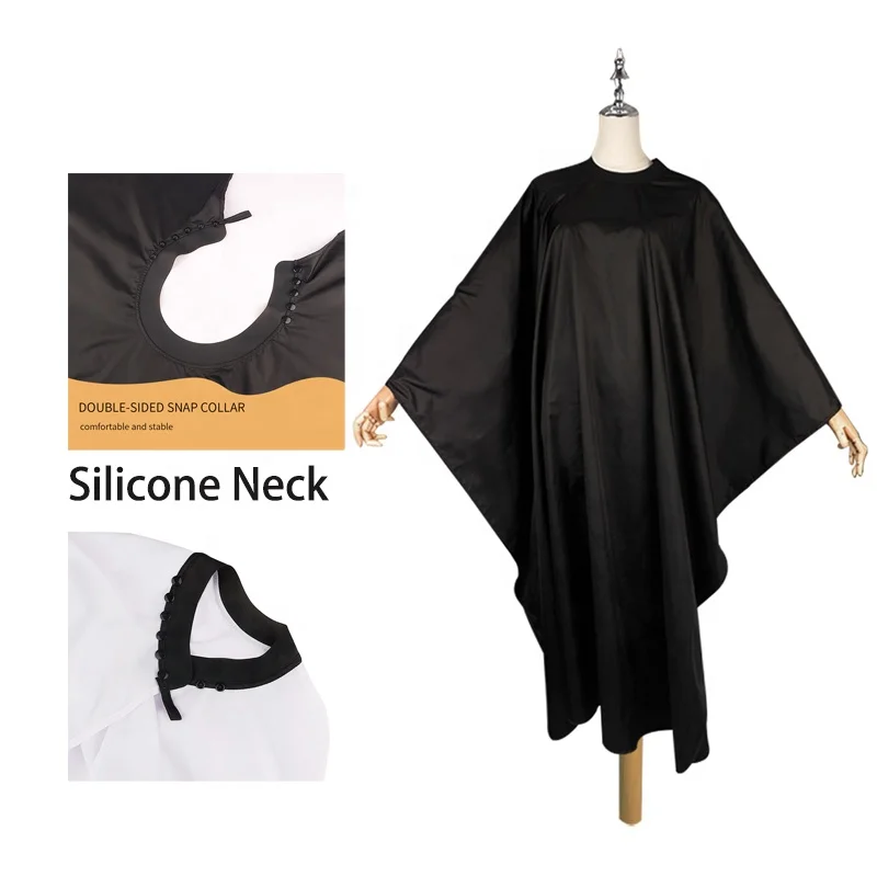 

Customized Logo Professional Black Hair Cutting Cape Adjustable Closure Salon Polyester Waterproof Silicone Neck Barber Cape