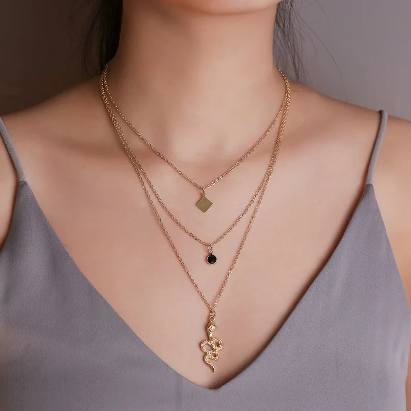 

Retro Multi layer Geometric Snake Punk Hip Hop Women Metal Choker Pendant Necklace Accessories Party Jewelry