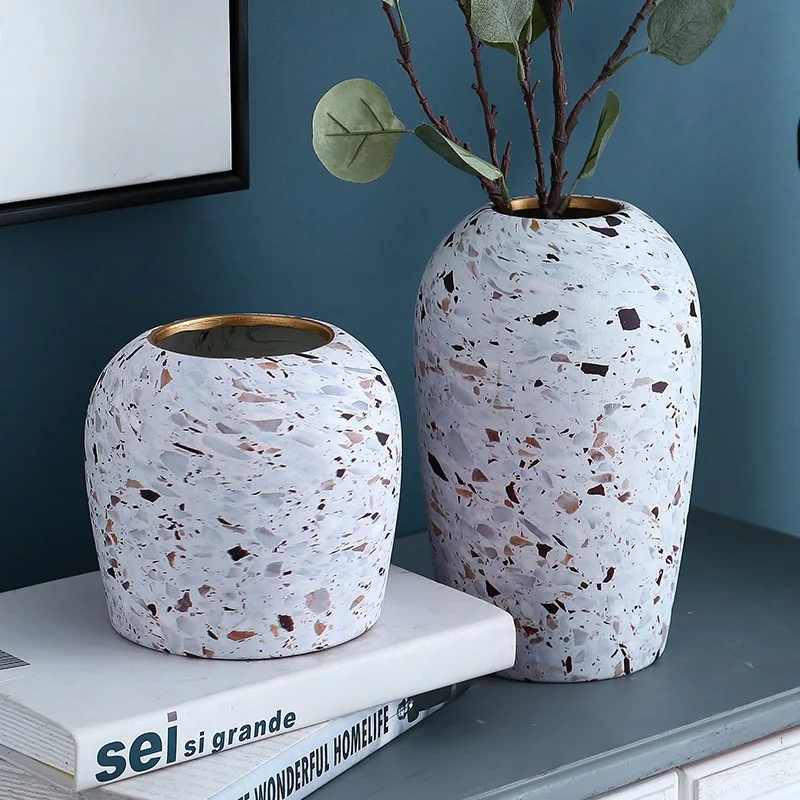 

Nordic Creative Ceramic Terrazzo Flower Pot Modern Home Living Room Desktop Decorative Gardening Decoration Porcelain Vase