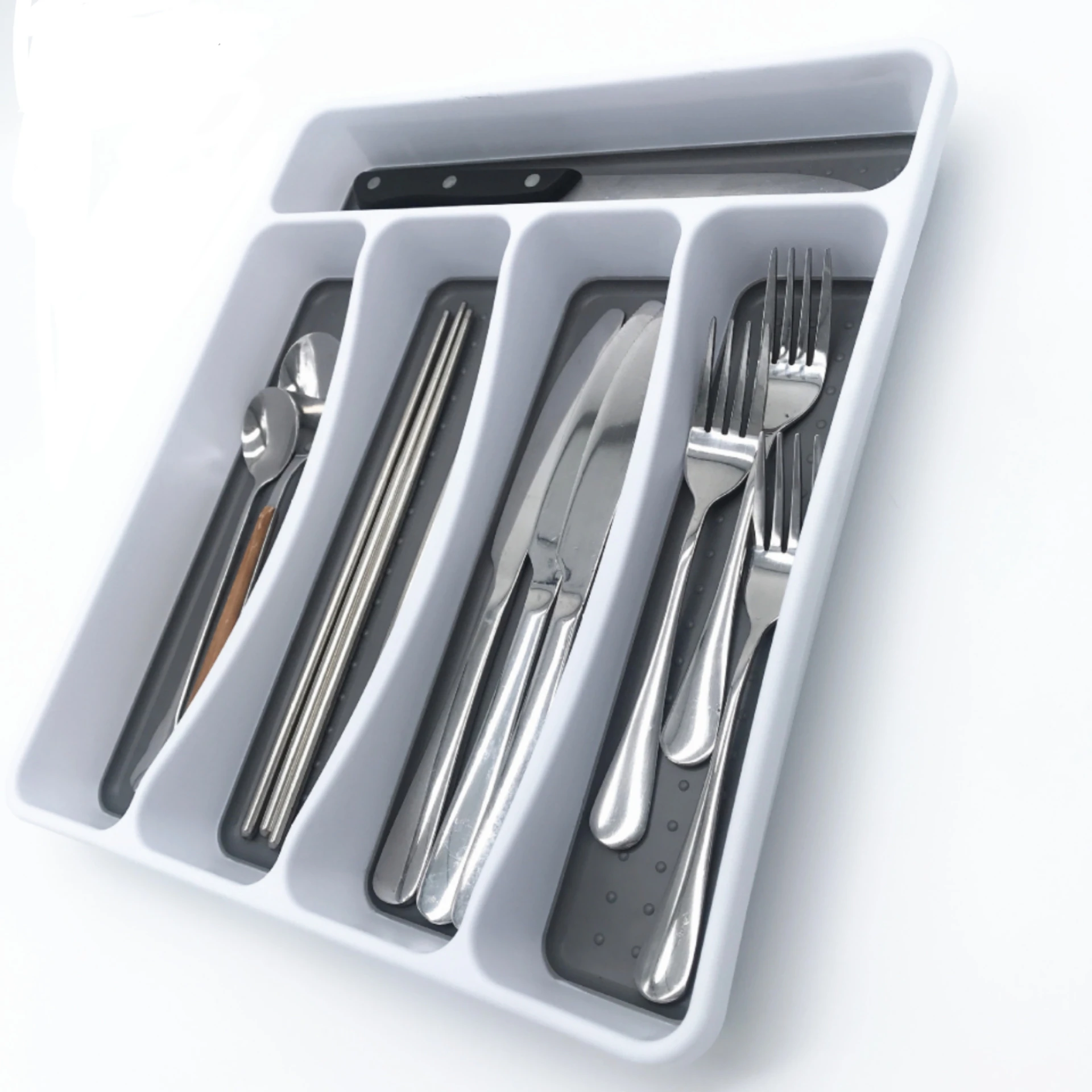 

Kitchen Drawer Organizer Pp Tpr Tableware Plastic Cutlery Tray For Spoon Fork Knife, White,grey, black,custom