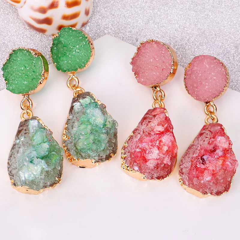 

New fashion jewellery woman drop pendant elegant earring shining stone stud natrual druzy earring, Picture shows