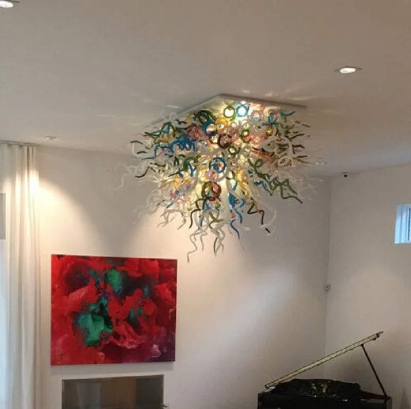 

Blown Glass Chandelier Long Chain LED Chandeliers High Quality Handblown Glass Hanging Lamp, Customized