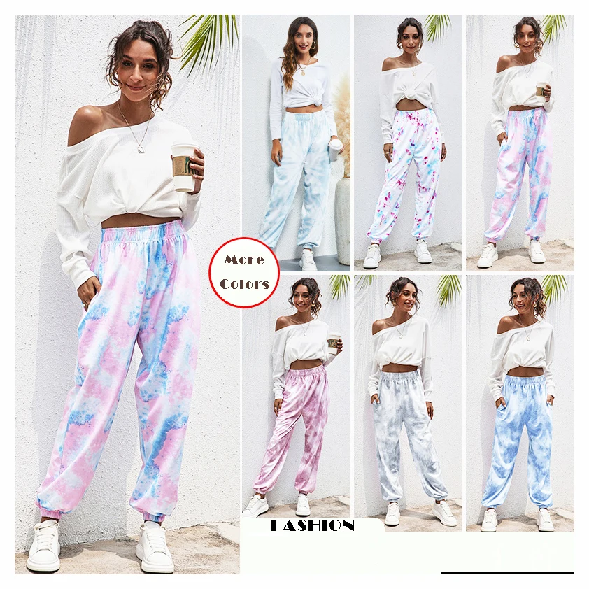 

2022 Hot selling Tie dyed Jogging pants Loose Casual Sport ankle banded pants for women