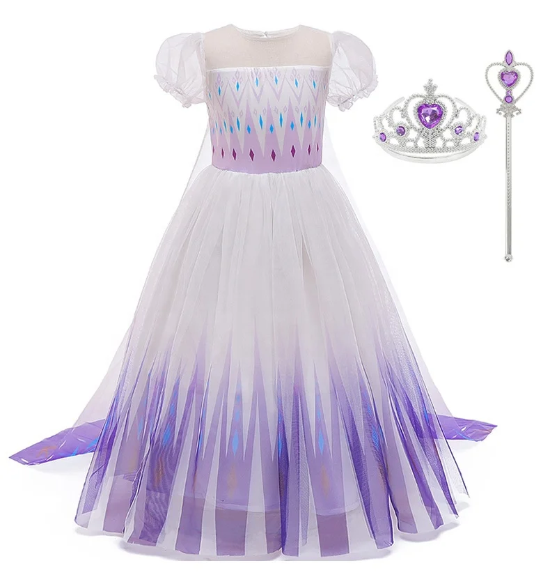 

Movie Fancy Elsa And Anna Frozen Summer Mesh Fairy Costume Princess Long Dress for Girls With Crown