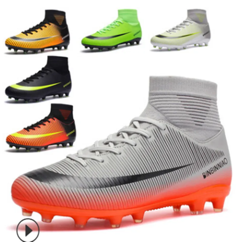 

Wholesale Men Sports High Ankle Football Boots Shoe Outdoor/Indoor Soccer shoes soccer shoes soccer cleats boys, As picture and also can make as your request