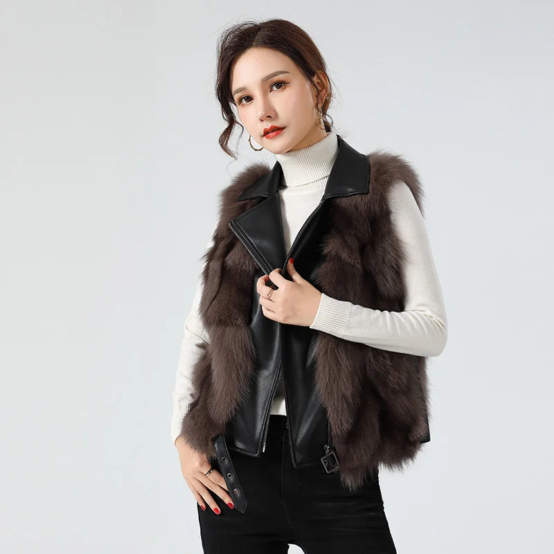 

GUNV Wholesale ladies leather bomber jacket fur fox fur coat women jackets and coats 2021